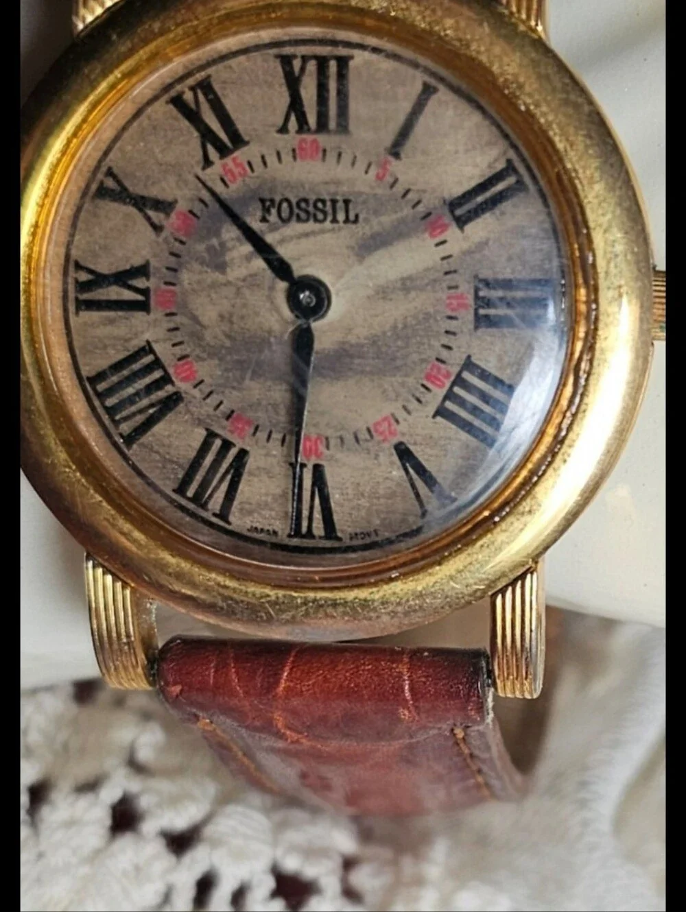 Fossil Brown Leather Strap Watch with Gold Case